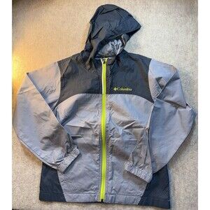 Columbia Boys 8 (S) Gray Blue Color-Block Zip Lightweight Hooded Windbreaker